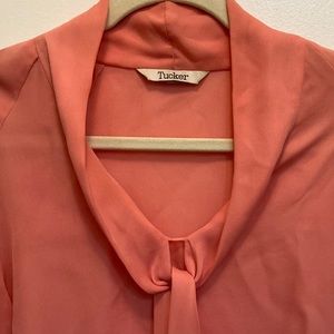 Tucker Coral Silk Tie-neck Long-Sleeved Blouse